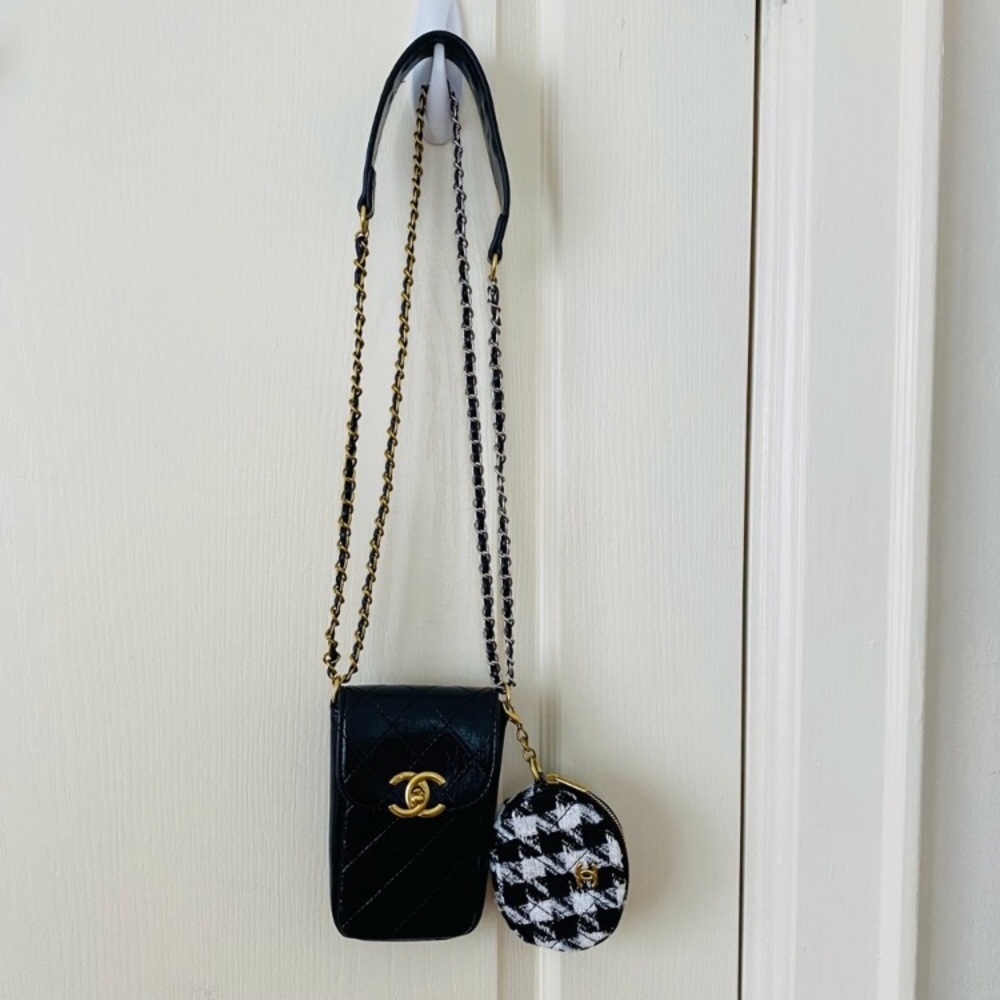 Brand New Chanel Makeup Trio Set Black Shoulder Bag with Tweed Coin Pouch